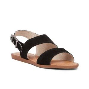 Vintage Havana Womens Black Tan Suede Open Toe Flat Sandals Sz 6.5 New